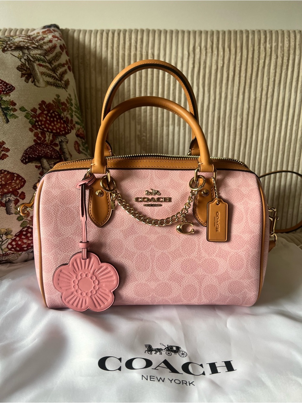 COACH Powder Pink Monogram Medium Rowan with Charms